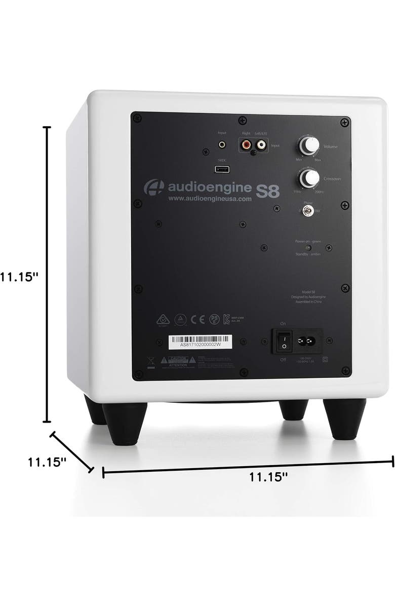 Audioengine S8 250 Watt 8in Powered Subwoofer, Alternate, color, White