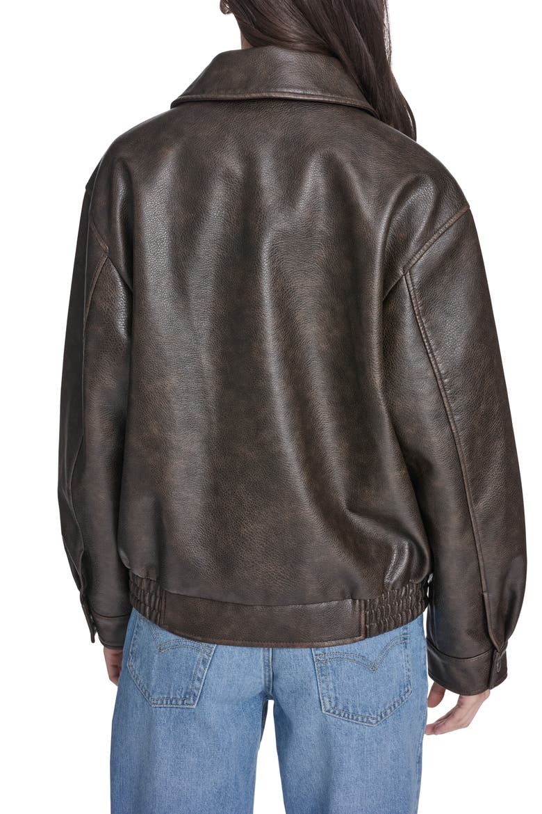 Relaxed Faux Leather Bomber Jacket, Alternate, color, BROWN