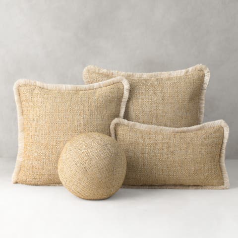 Golden Hour Textured Fringed Indoor & Outdoor Woven Accent Pillow
