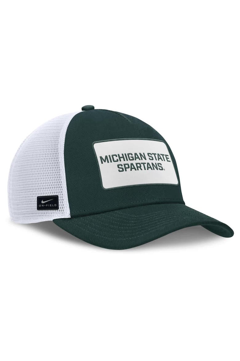 Men's Nike Green/White Michigan State Spartans 2025 On-Field Rise Patch Trucker Adjustable Hat, Alternate, color, Green