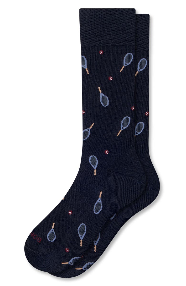 Bombas Tennis Racket Calf Socks, Main, color, Navy Racquet