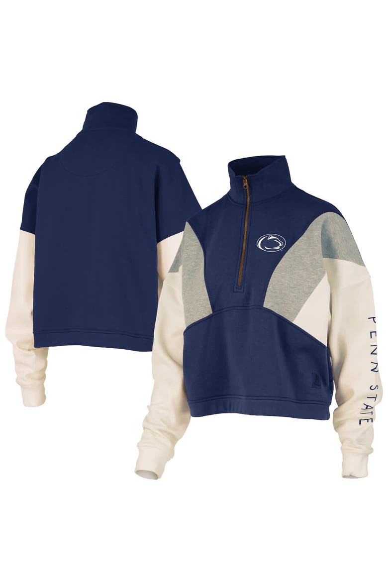 Women's Pressbox  Navy Penn State Nittany Lions Ferrara Color Block Quarter-Zip Sweatshirt, Main, color, Navy