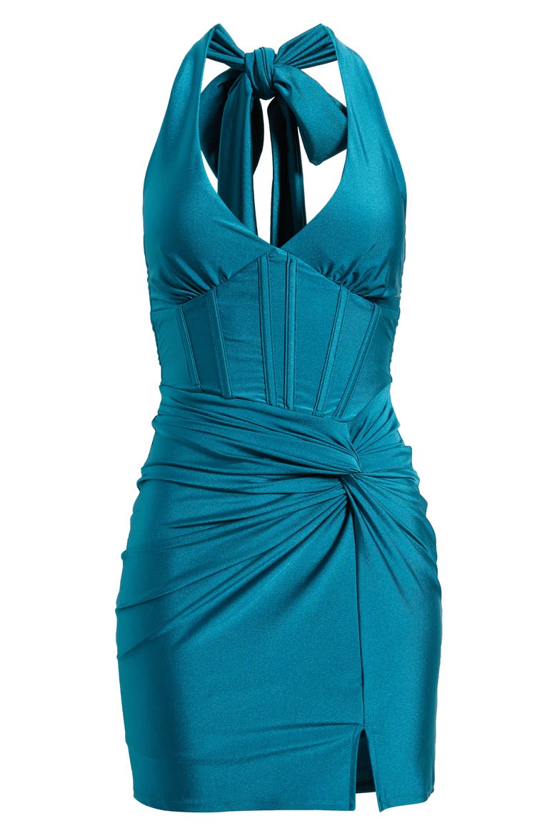Stretch Sateen Halter Dress, Alternate, color, SHADED SPRUCE