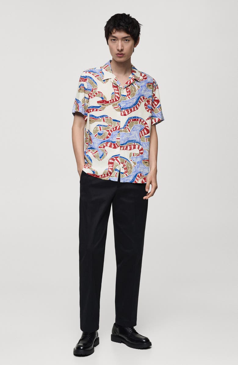 MANGO Regular Fit Print Camp Shirt, Alternate, color, Red