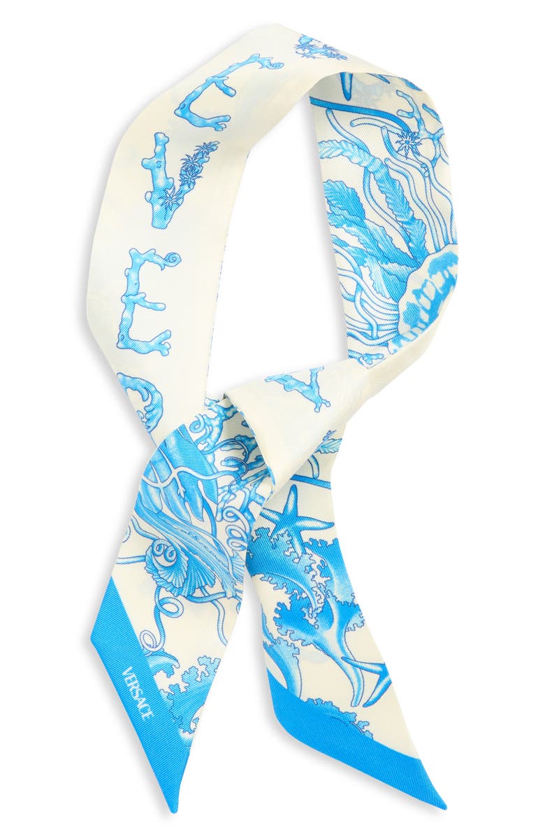 Versace Underwater Barocco Silk Skinny Scarf, Alternate, color, 