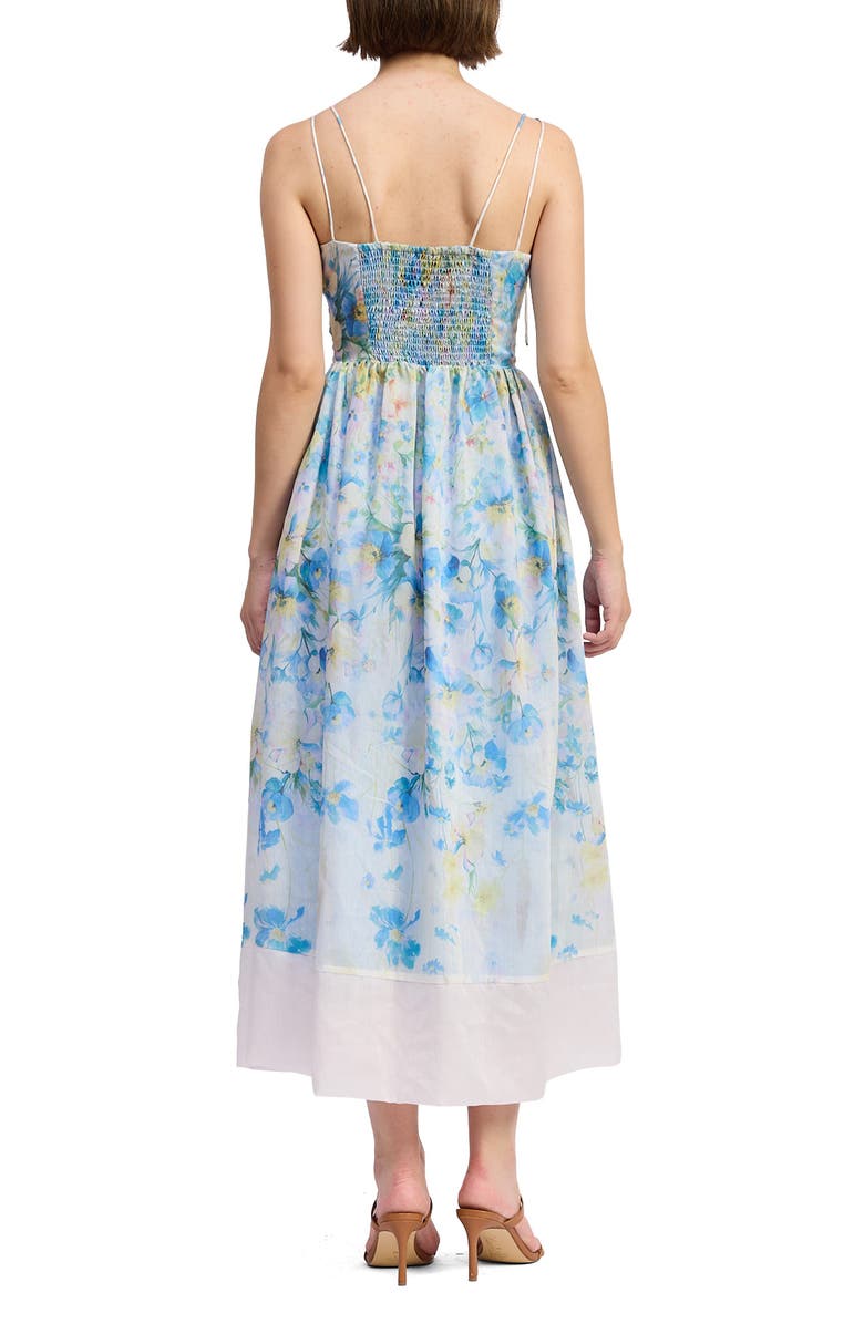 En Saison Vivian Tie Straps Midi Dress, Alternate, color, Ivory Blue Yellow