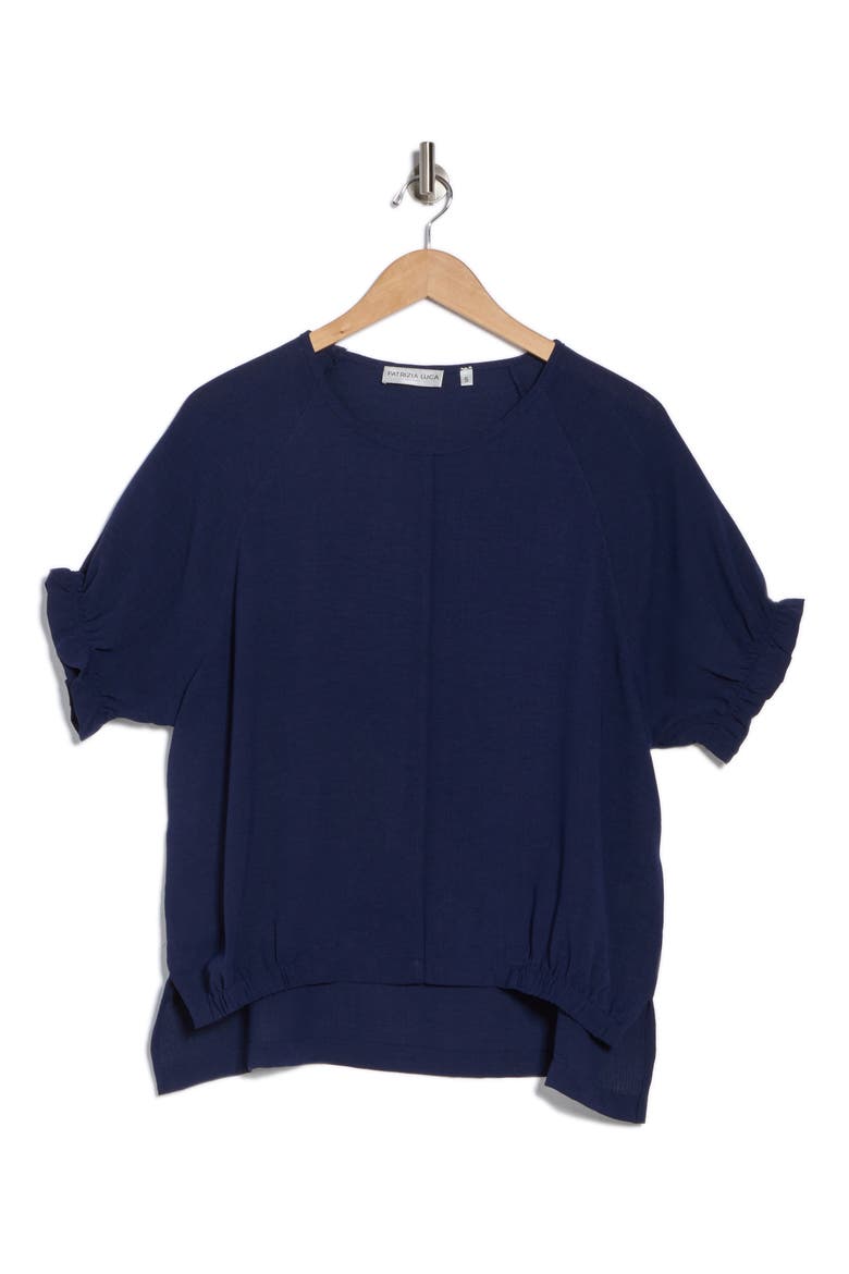 Puff Sleeve High-Low Hem Top, Alternate, color, NAVY