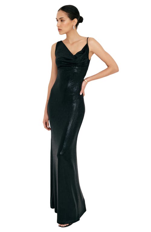 Marcella Liberty Metallic Jersey Gown In Onyx