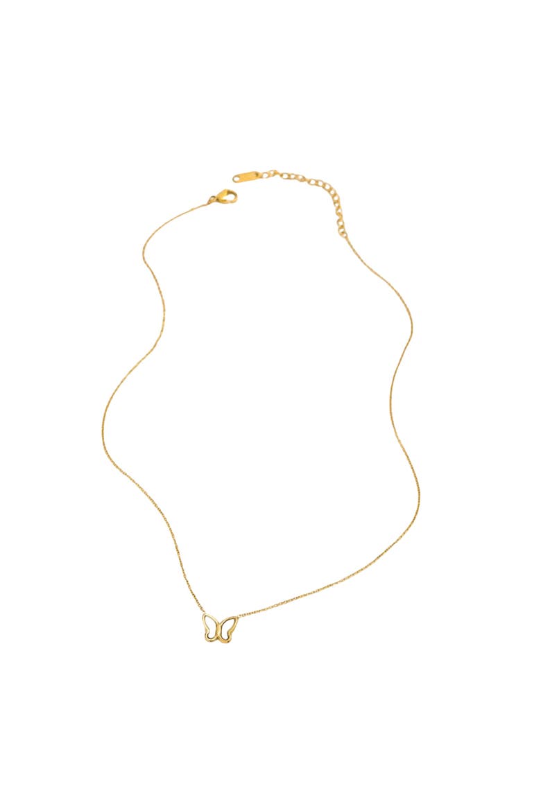 Gold Butterfly Pendant Necklace with Mother of Pearl Inlay, Alternate, color, Gold
