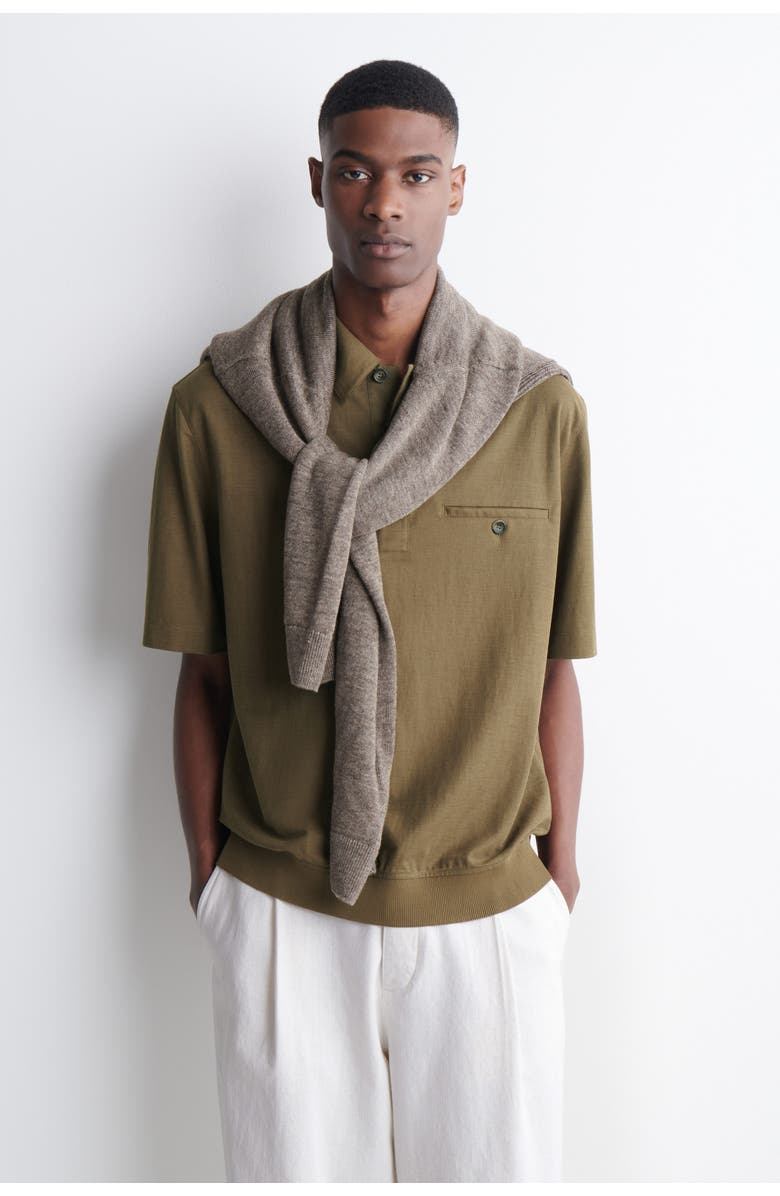 COS Fluid Jersey Polo Shirt, Main, color, Dark Khaki