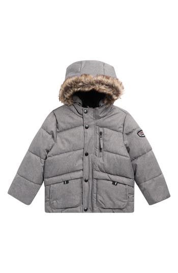 Rothschild Kids' Grosgrain Faux Fur Trim Parka In Gray