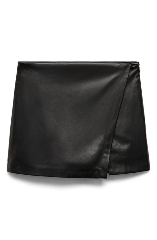 Mango Faux Leather Wrap Miniskort In Black