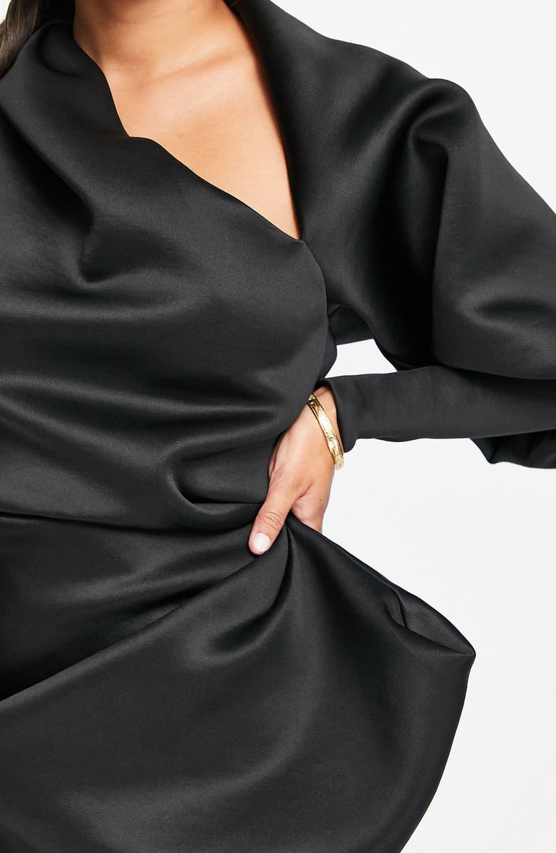 ASOS DESIGN One-Sleeve Asymmetric Ruched Satin Cocktail Dress, Alternate, color, 