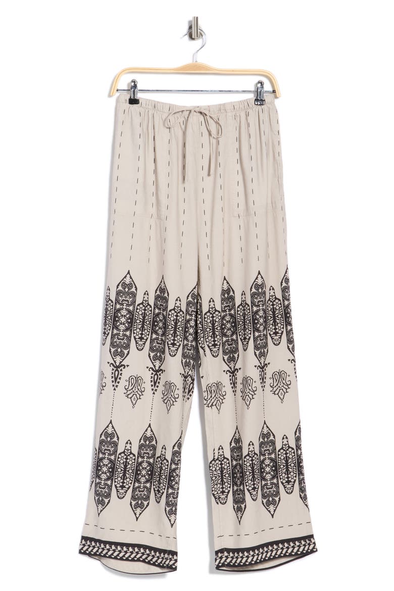 Printed Wide Leg Linen Blend Pants, Alternate, color, PAISLEY AZTEC BORDER PRINT