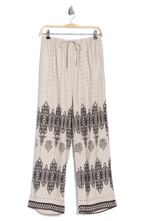 Printed Wide Leg Linen Blend Pants