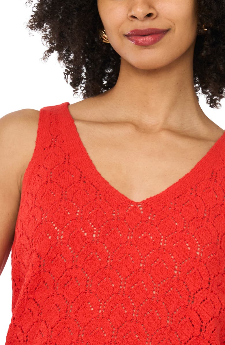 Vince Camuto Cotton Blend Pointelle Tank, Alternate, color, Lobster Red