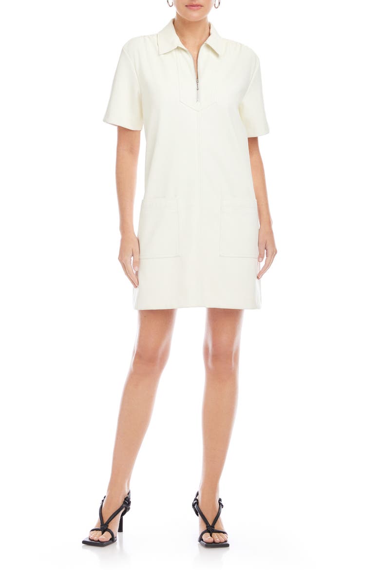 Sarah Faux Leather Half Zip Shift Dress, Main, color, BONE