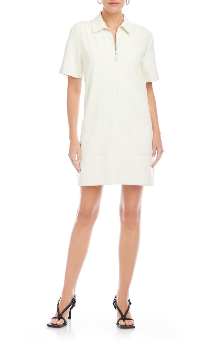 FIFTEEN TWENTY Sarah Faux Leather Half Zip Shift Dress, Main, color, Bone