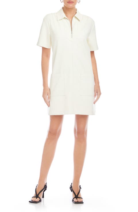 Sarah Faux Leather Half Zip Shift Dress