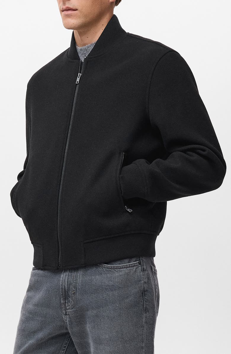 MANGO Zip-Up Bomber Jacket, Alternate, color, Black