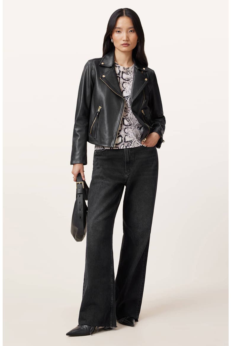 Dalby Leather Biker Jacket, Alternate, color, BLACK/ GOLD