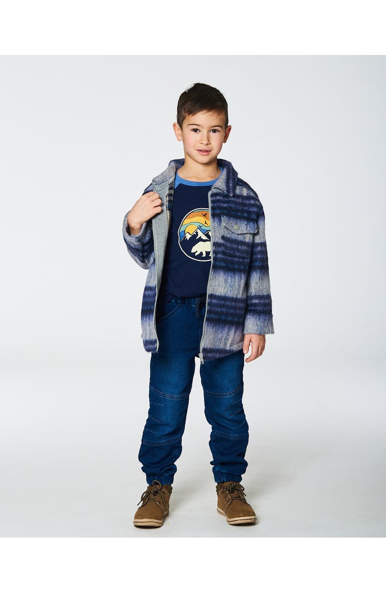 Deux par Deux Little Boy's Overshirt Wool-Effect With Pockets Plaid Blue And Gray, Alternate, color, 