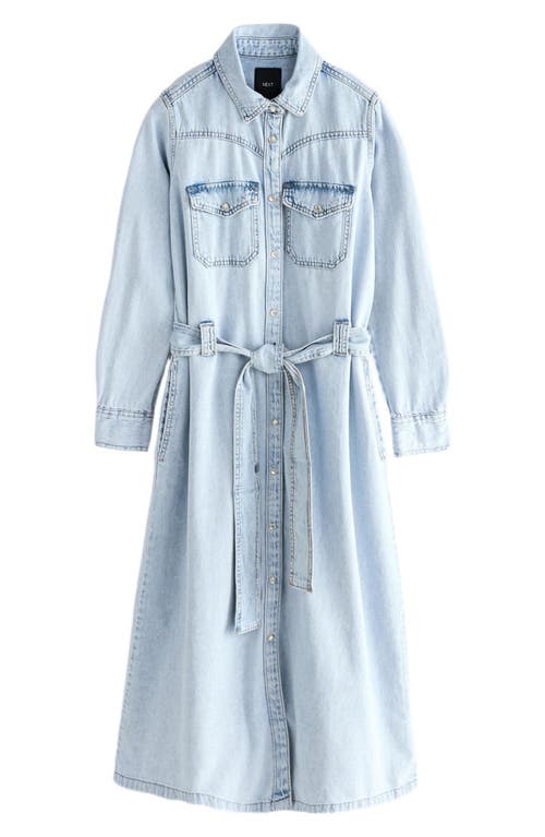Next Tie Waist Long Sleeve Denim Maxi Dress