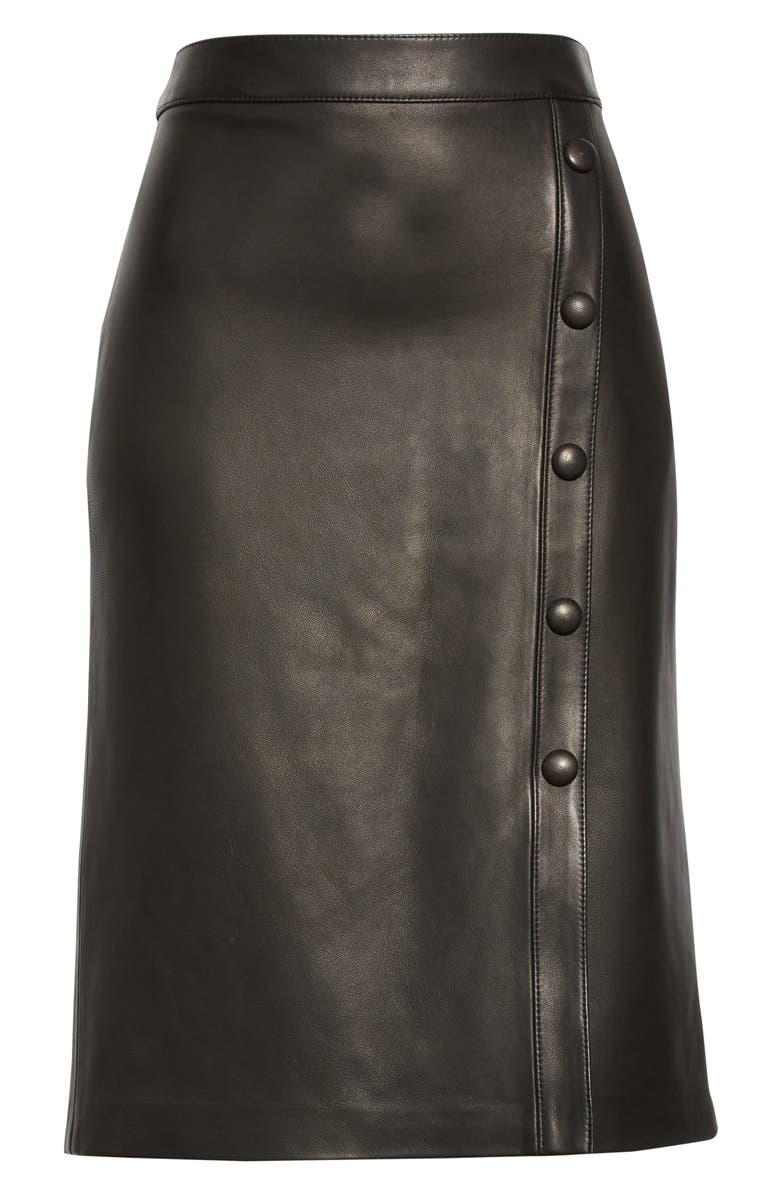 Nordstrom Signature Nordstom Signature Button Detail Leather Skirt, Alternate, color,