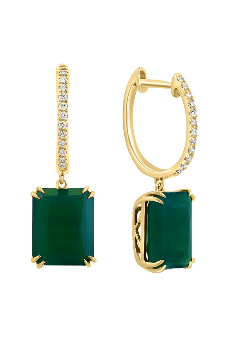 14K Yellow Gold Emerald Cut Green Onyx Diamond Earrings, Alternate, color, 14K Gold