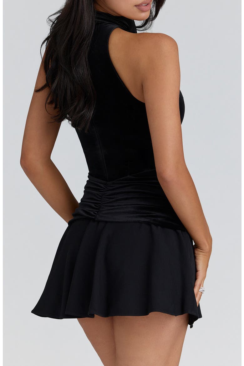 Blair Bow Satin & Velvet Bodysuit, Alternate, color, BLACK