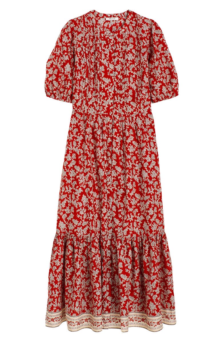 Madewell Pintucked Puff Sleeve Midi Dress, Alternate, color, Ground Madder