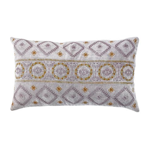 Boho Cotton Velvet Lumbar Pillow with Embroidery