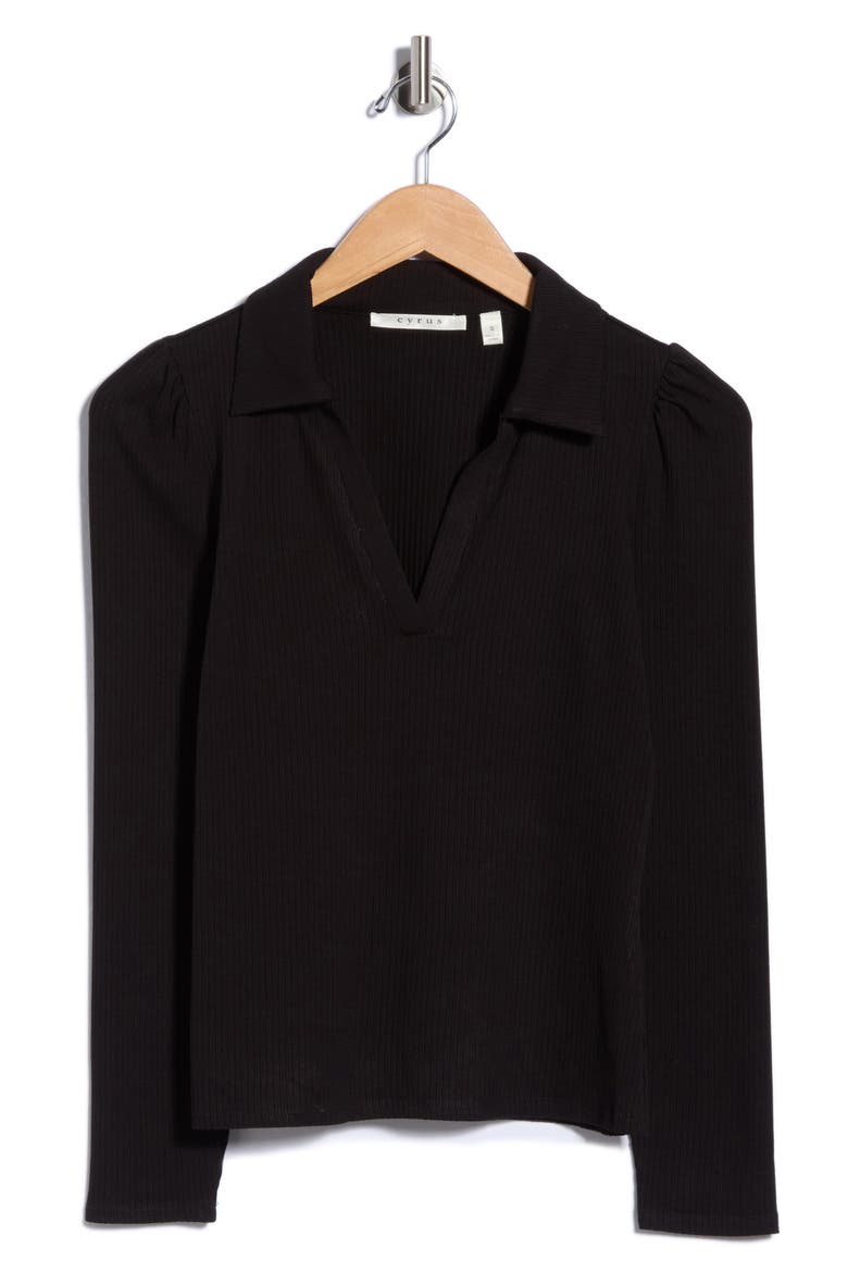 Rib Long Sleeve Top, Main, color, BLACK