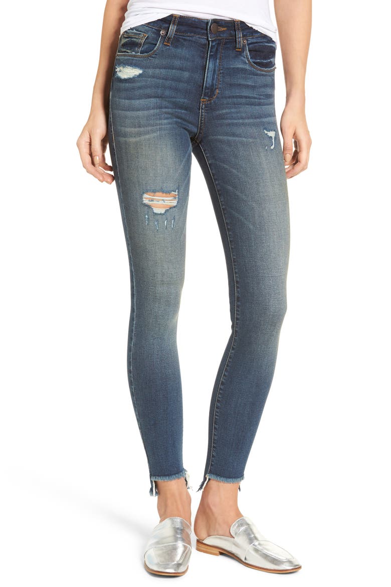 Elli Distressed Step Hem Skinny Jeans, Main, color, YUKON