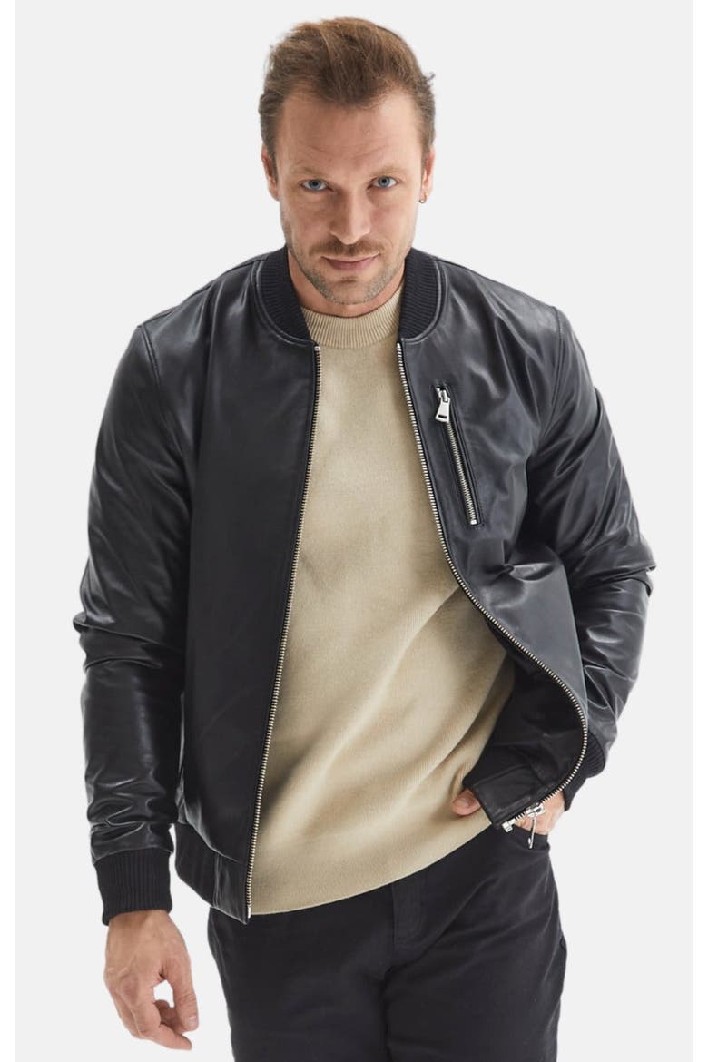Jasper Leather Jacket, Alternate, color, Black