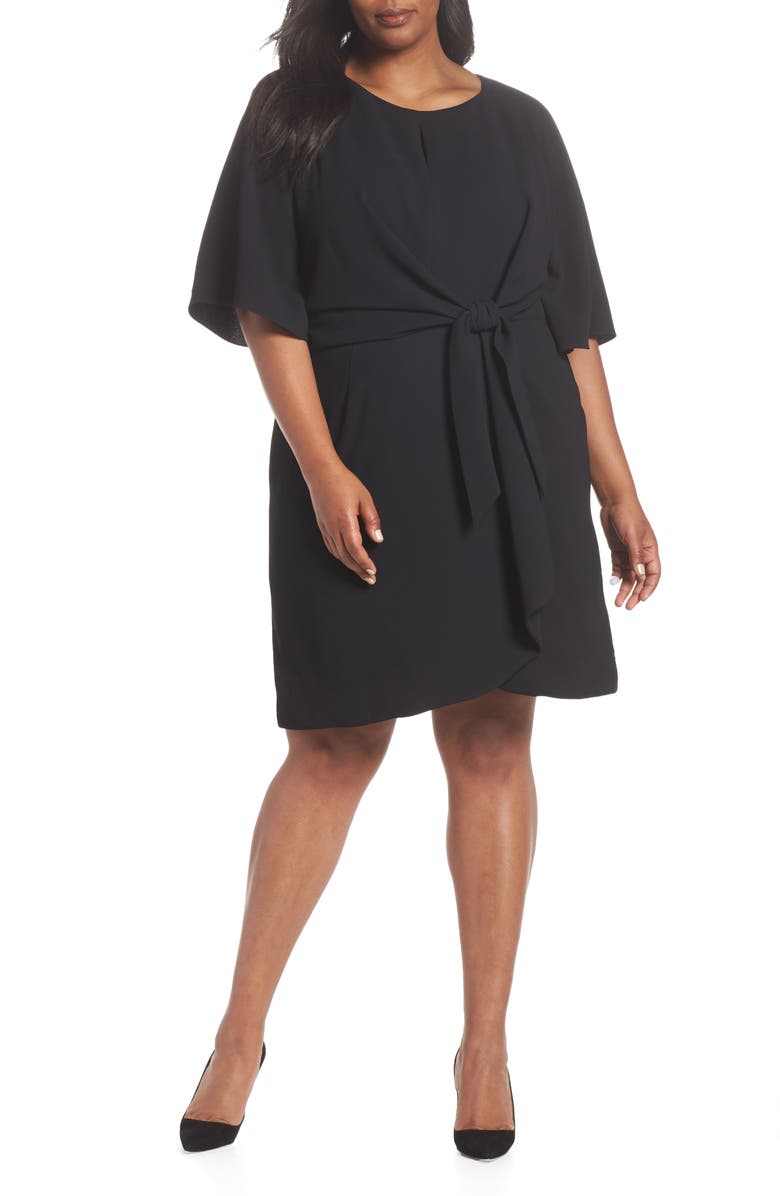 Tahari Tie Waist Crepe Dress, Main, color, 