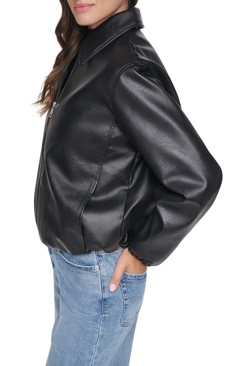 Faux Leather Bomber Jacket, Alternate, color, BLACK