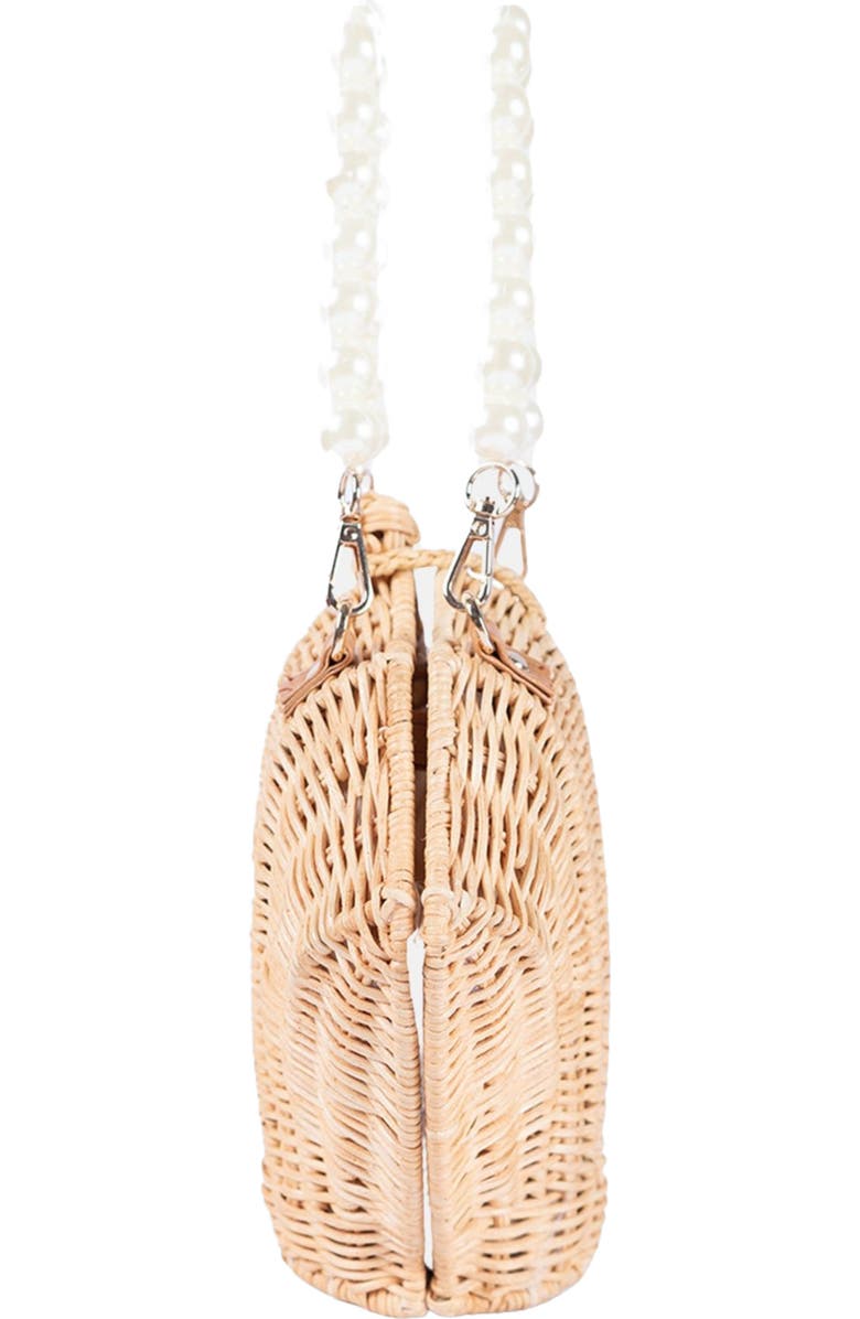 Jelavu Rattan Shell Faux Pearl Top Handle Bag, Alternate, color, Light Natural