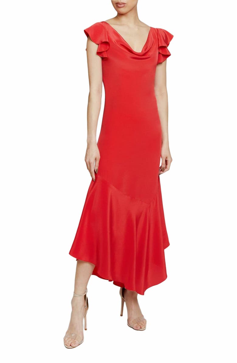 Santorelli Laurel Silk Flutter Sleeve Hi-Lo Midi Dress, Main, color, 