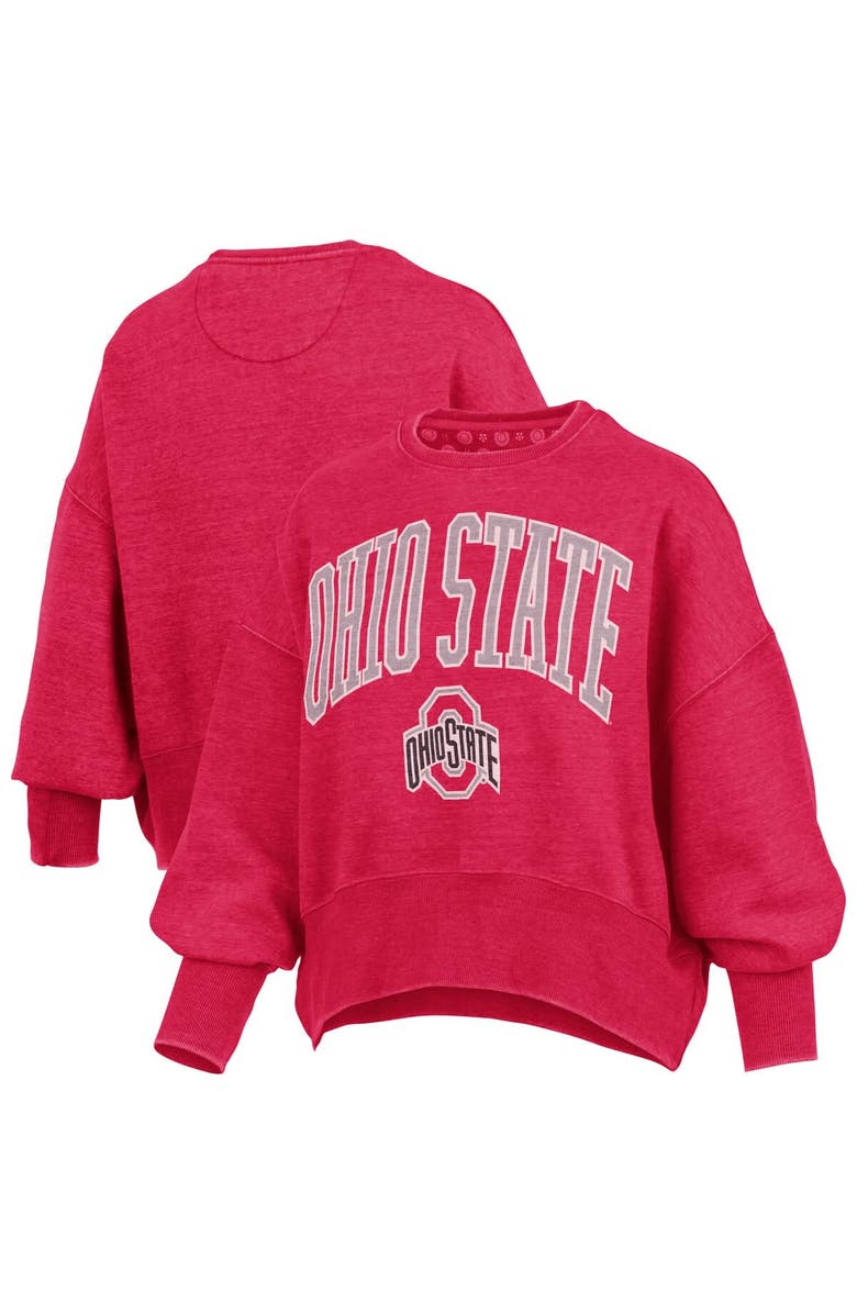PRESSBOX Women's Pressbox Scarlet Ohio State Buckeyes Oversized Waist-Length Crewneck Sweatshirt, Alternate, color, 