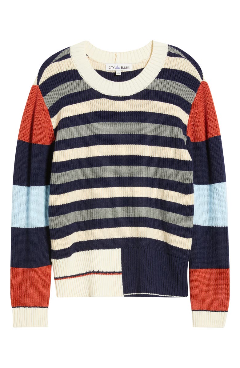 CITY BLUES Stripe Colorblock Sweater, Alternate, color, Navy