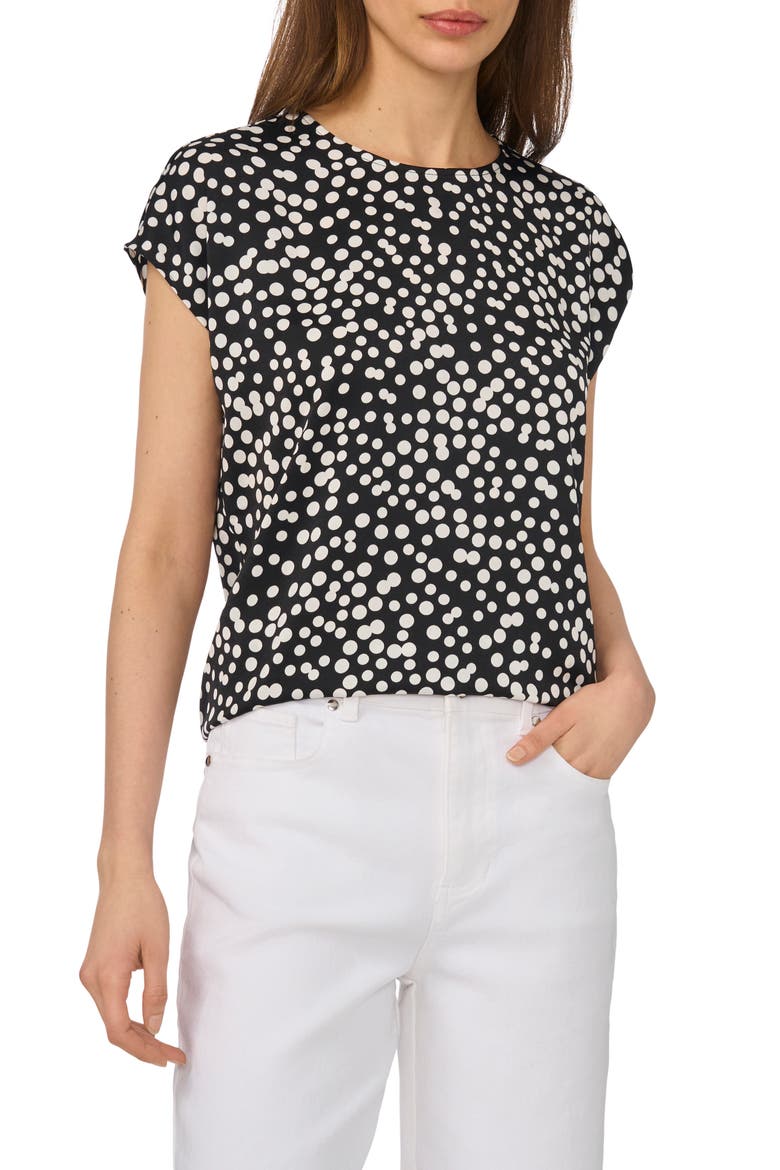 Polka Dot Crepe Top, Main, color, RICH BLACK