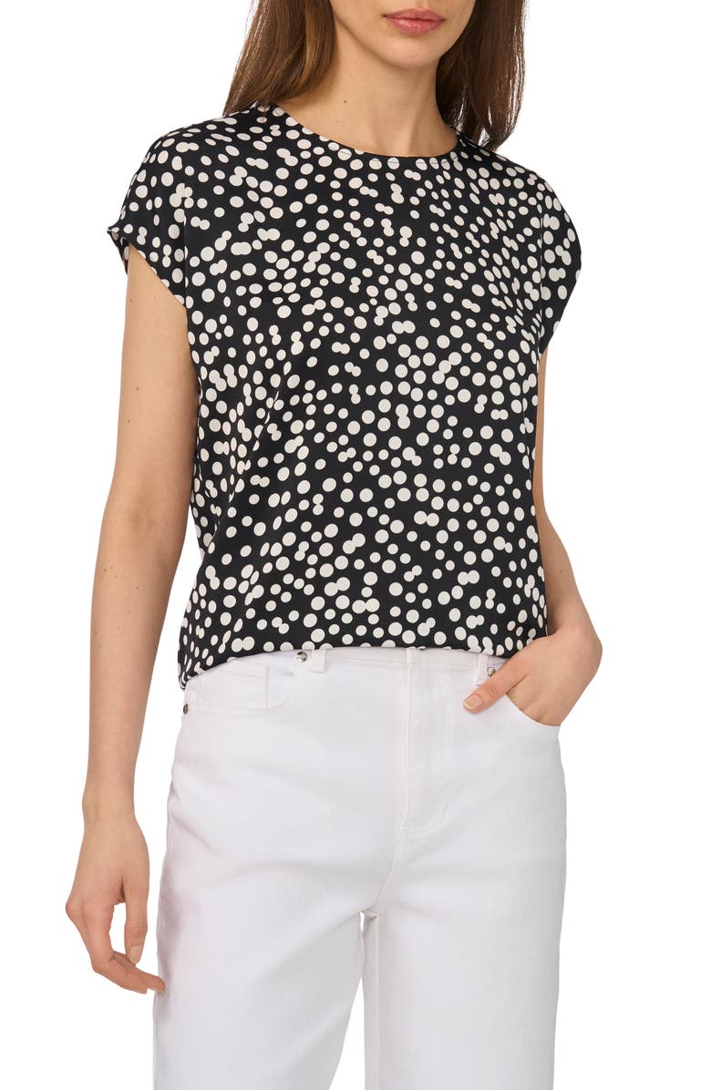 Halogen<sup>®</sup> Polka Dot Crepe Top, Main, color, Rich Black