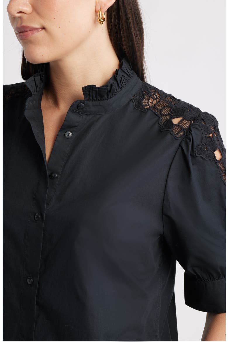 Ruffle Lace Appliqué Cotton Top, Alternate, color, BLACK