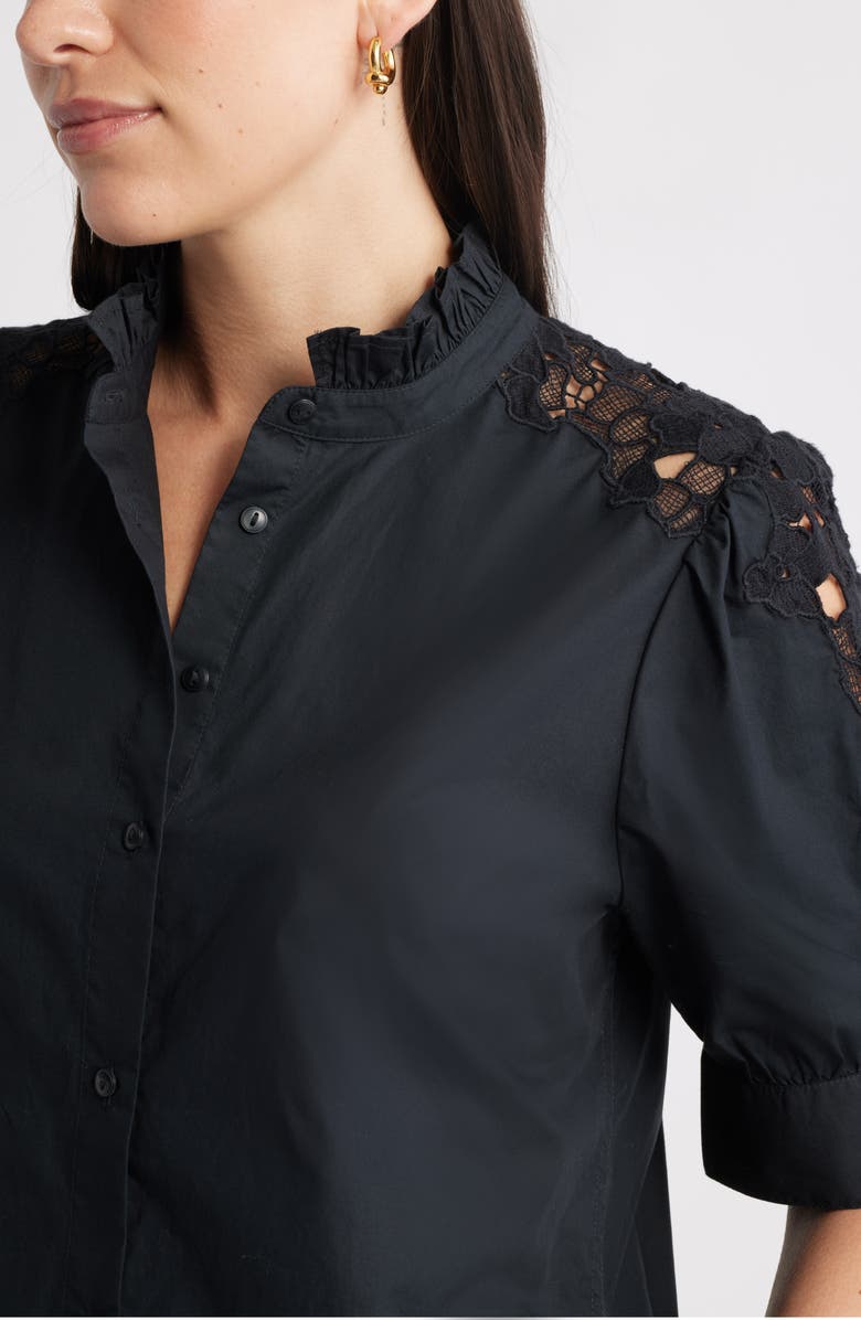 Caslon<sup>®</sup> Ruffle Lace Appliqué Cotton Top, Alternate, color, Black