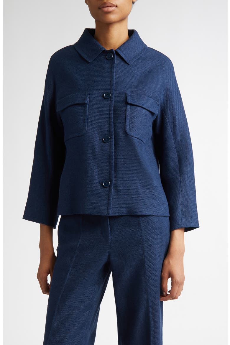 Monia Linen Blend Crop Jacket, Main, color, NAVY