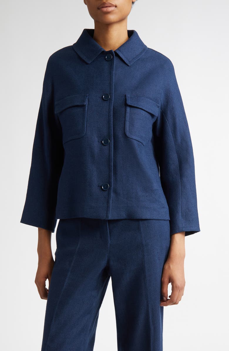 Max Mara Monia Linen Blend Crop Jacket, Main, color, Navy