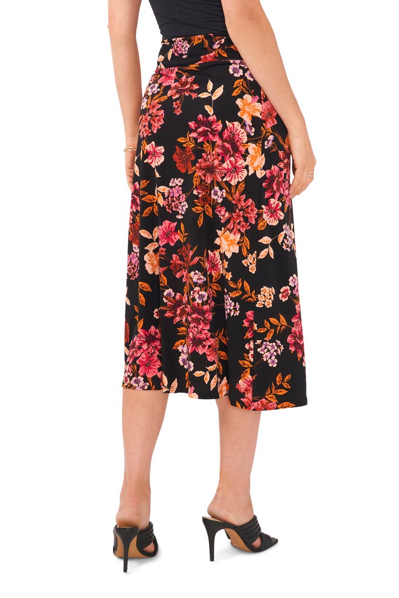 Floral Midi Skirt, Alternate, color, BLACK/ PINK/ GOLD