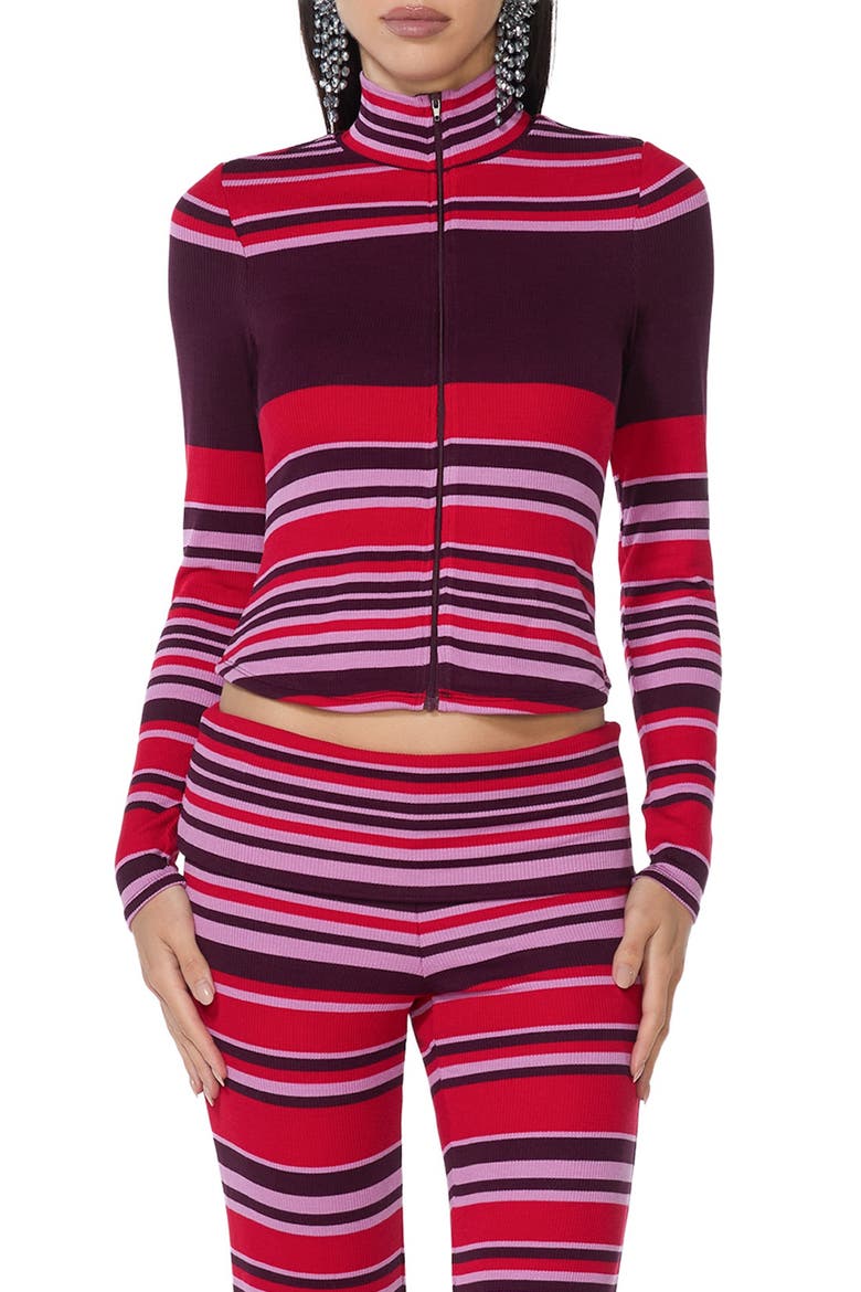 Navarro Full Zip Striped Rib Mock Neck Top, Main, color, STRIPED KISS