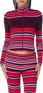AFRM Navarro Full Zip Striped Rib Mock Neck Top